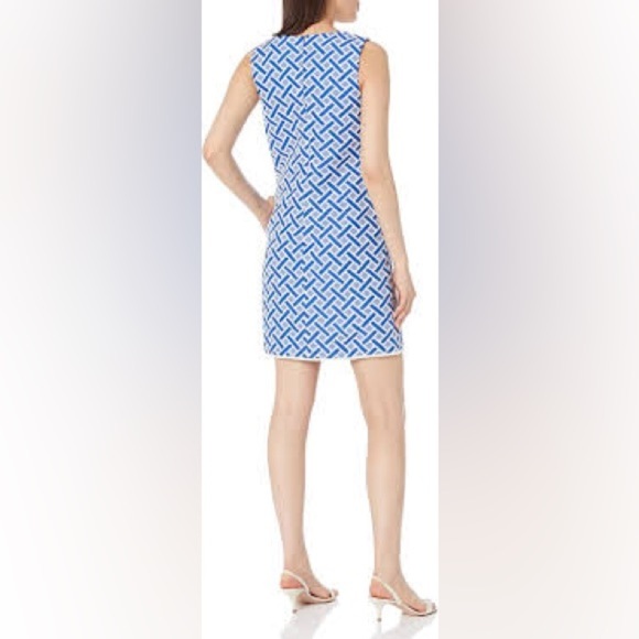 Trina Turk Blue and White Geometric Sleeveless Dress Sz10 - Picture 2 of 12